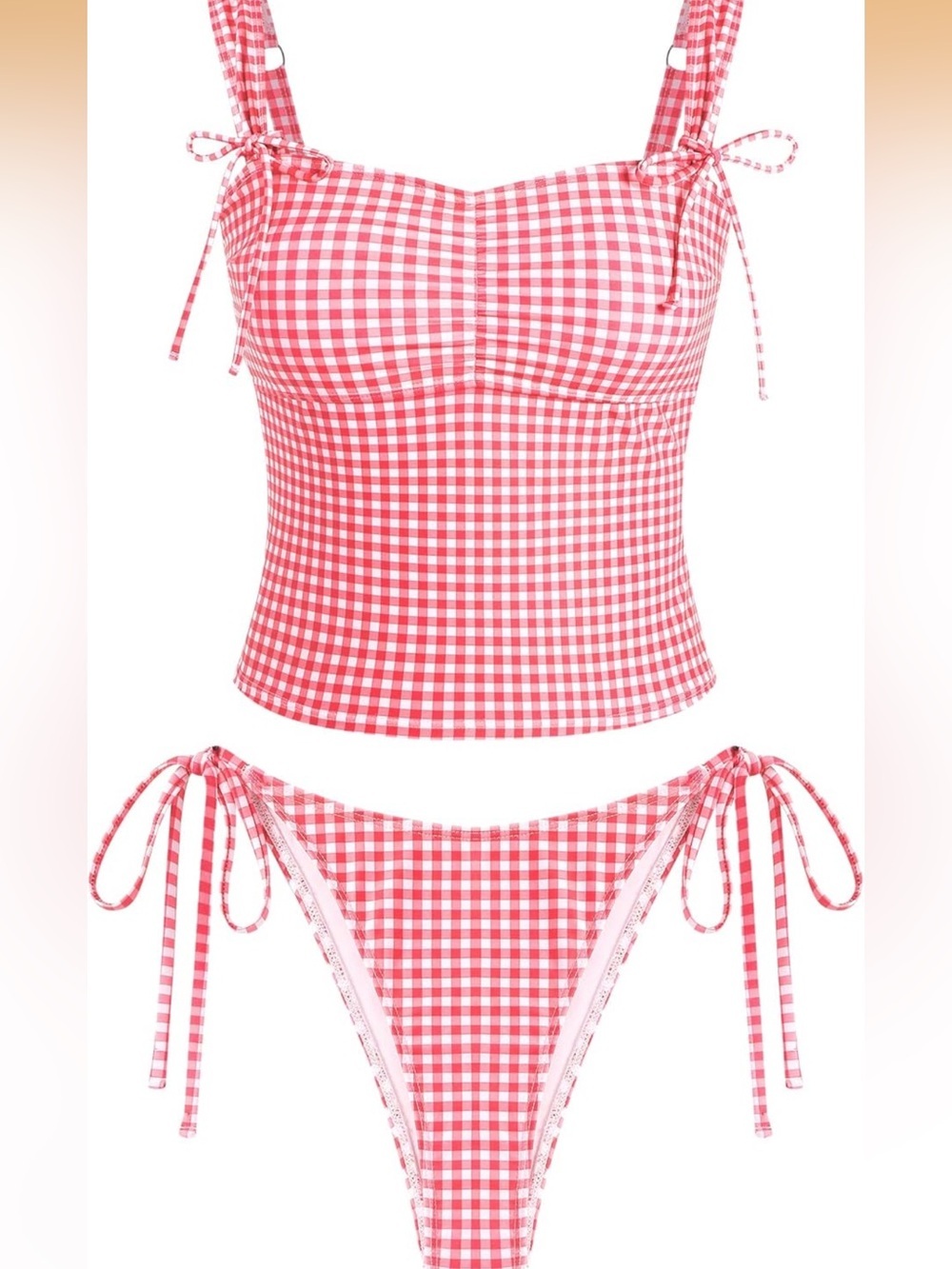 Tankini Gingham Bow Decor Ruched Back Cross Tie Tummy Control XL 1536/bb6-2